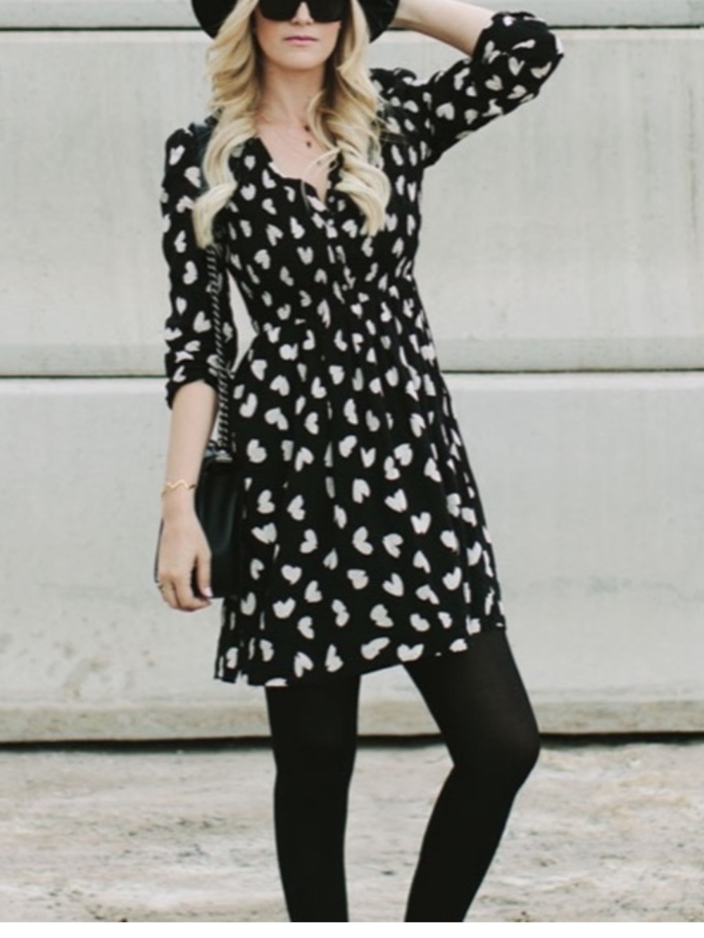 Maeve Black Heart-Print Long-Sleeve Dress